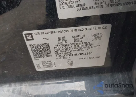 2020 Chevrolet Silverado 1500 4Wd Short Bed Custom из США, поврежденный, VIN 3GCUYBEF8LG211630